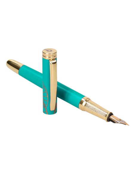 Pluma y estuche belius soiree color art deco turquesa dorado tinta azul caja de diseño