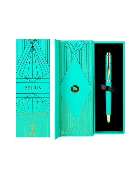 Pluma belius soiree aluminio color art deco turquesa y dorado tinta azul caja de diseño