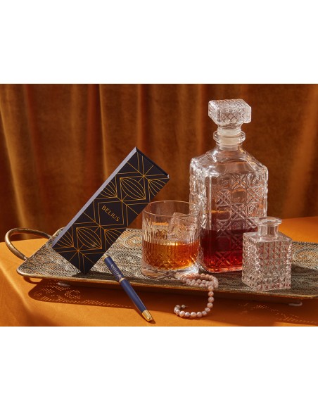 Boligrafo y estuche belius soiree color azul marino y dorado tinta azul caja de diseño