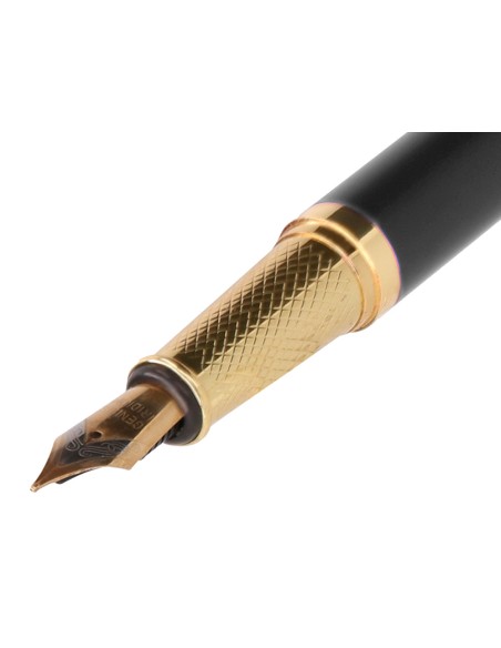 Pluma y estuche belius soiree color art deco negro y dorado tinta azul caja de diseño