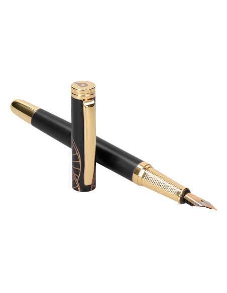 Pluma y estuche belius soiree color art deco negro y dorado tinta azul caja de diseño