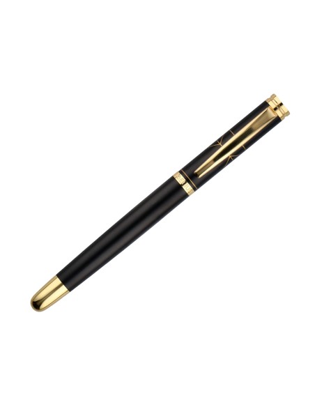 Boligrafo belius soiree aluminio color art deco negro y dorado tinta azul caja de diseño