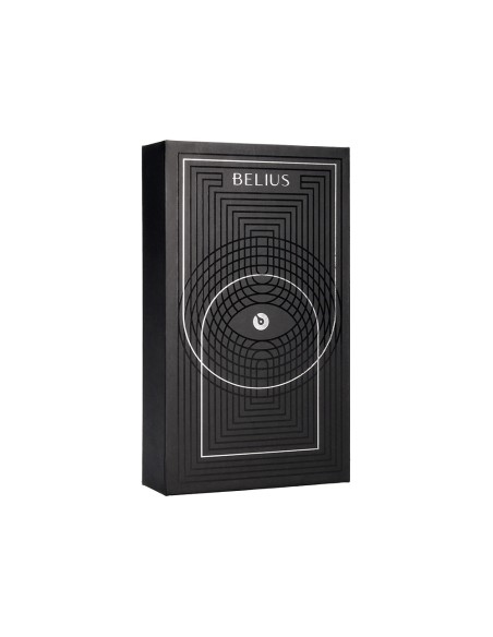 Roller y estuche belius turbo aluminio textura punteada negro plateado tinta azul caja de diseño