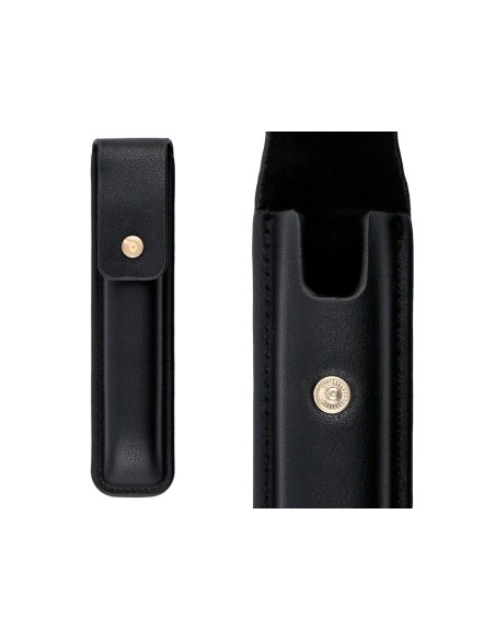 Pluma y estuche cuero belius passion dor aluminio textura cepillada color negro y dorado tinta azul caja diseño