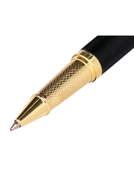 Boligrafo belius passion dor aluminio textura cepillada color negro y dorado tinta azul caja de diseño