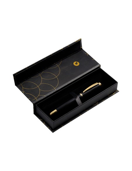 Boligrafo belius passion dor aluminio textura cepillada color negro y dorado tinta azul caja de diseño