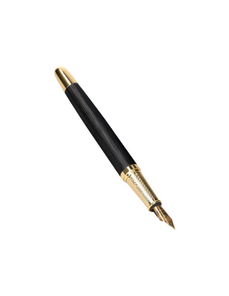 Pluma belius passion dor aluminio textura cepillada color negro y dorado tinta azul caja de diseño