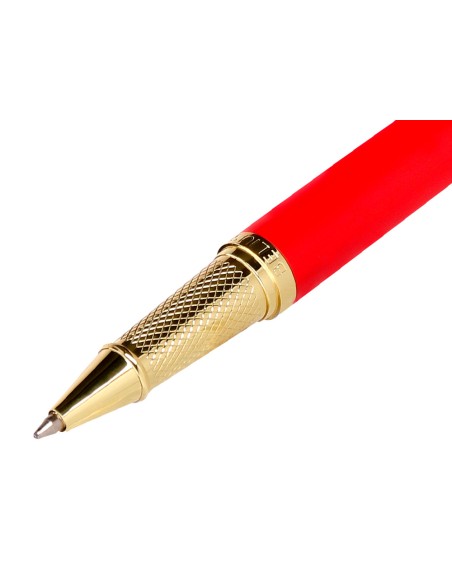 Boligrafo y estuche belius passion dor aluminio textura cepillada color rojo y dorado tinta azul caja de diseño