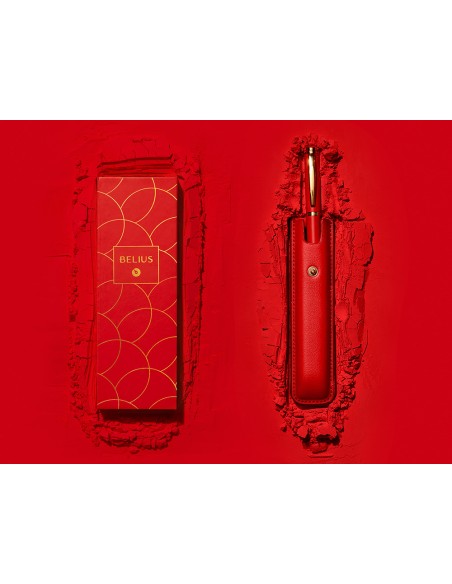 Boligrafo y estuche belius passion dor aluminio textura cepillada color rojo y dorado tinta azul caja de diseño