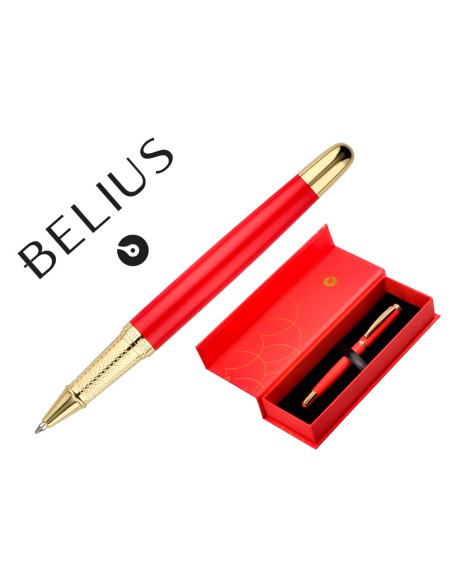 Boligrafo belius passion dor aluminio textura cepillada color rojo y dorado tinta azul caja de diseño