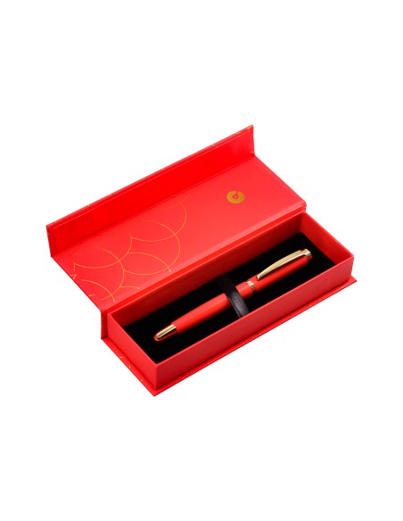Pluma belius passion dor aluminio textura cepillada color rojo y dorado tinta azul caja de diseño