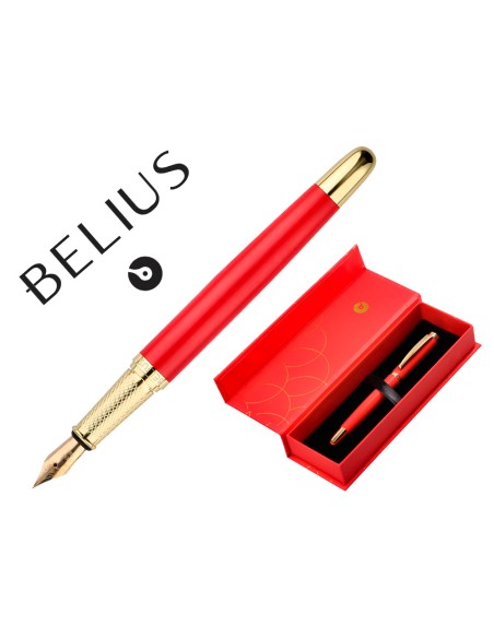 Pluma belius passion dor aluminio textura cepillada color rojo y dorado tinta azul caja de diseño