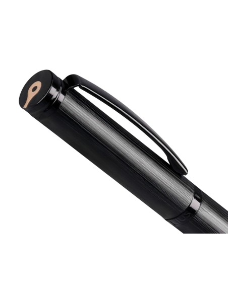 Boligrafo belius origen 1995 aluminio textura cepillada color negro tinta azul caja de diseño