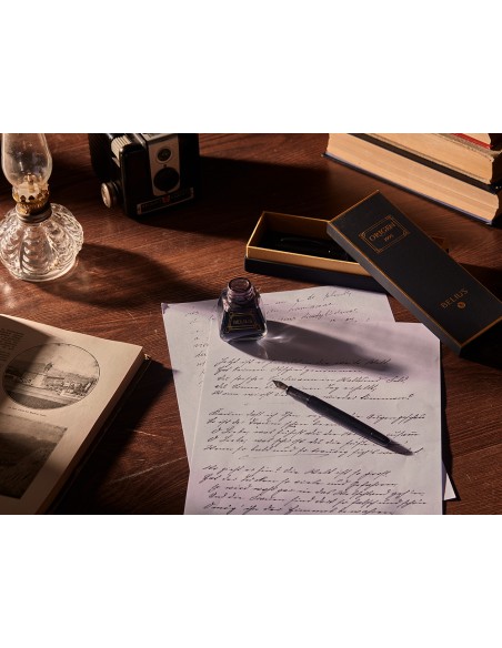 Boligrafo belius origen 1995 aluminio textura cepillada color negro tinta azul caja de diseño