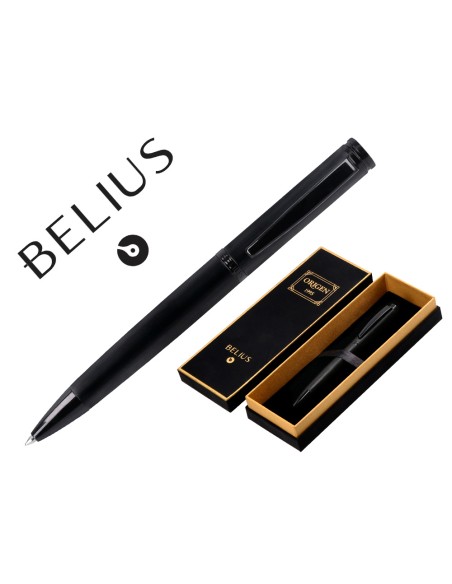 Boligrafo belius origen 1995 aluminio textura cepillada color negro tinta azul caja de diseño