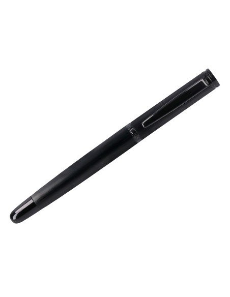 Pluma y frasco de tinta belius origen 1995 aluminio textura cepillada color negro tinta negra caja diseño