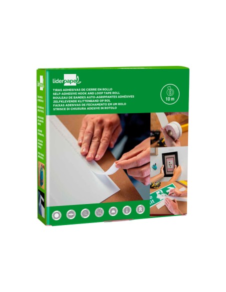 Cinta de cierre adhesiva liderpapel velcro blanco 20mm x 10m