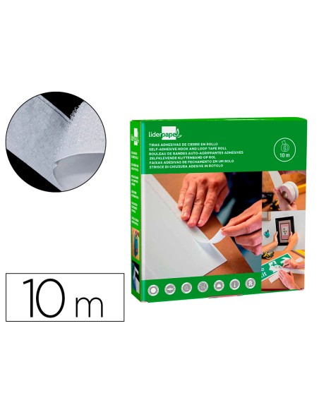 Cinta de cierre adhesiva liderpapel velcro blanco 20mm x 10m
