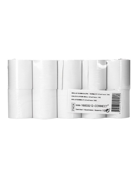 Rollo sumadora termico q-connect 57 mm ancho x 47mm diametro para tpv sin bisfenol a papel de 70 g/m2