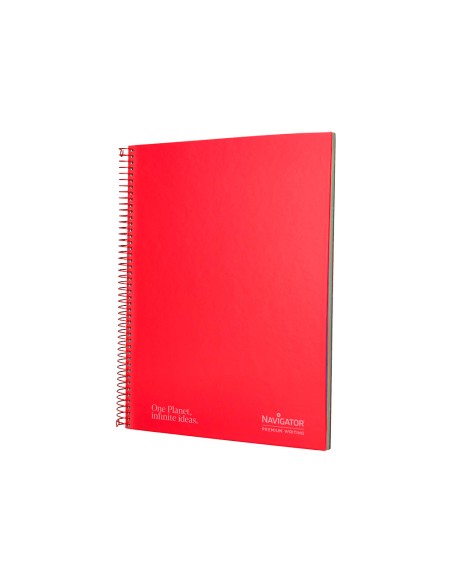 Cuaderno espiral navigator a4 micro tapa forrada 120h 80gr cuadro 5mm 5 bandas 4 taladros color rojo