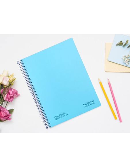 Cuaderno espiral navigator a4 micro tapa forrada 80h 80gr cuadro 5 mm 1 banda color celeste
