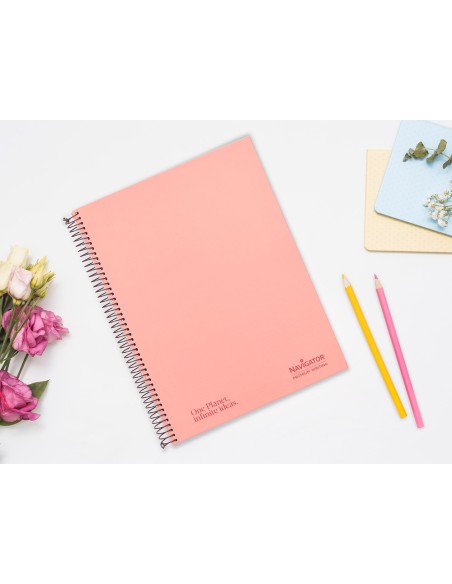 Cuaderno espiral navigator a4 micro tapa forrada 120h 80gr horizontal 5 banda 4 taladros color rosa
