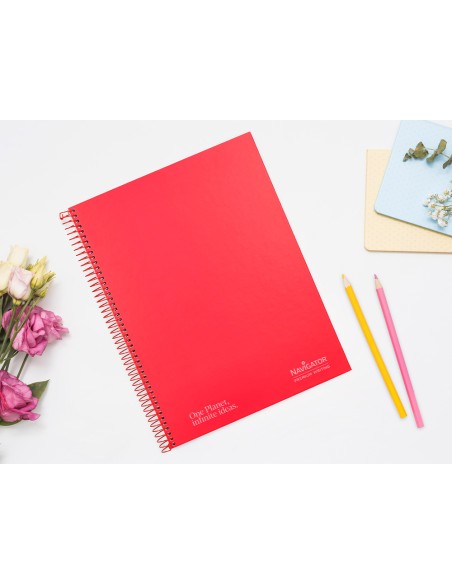 Cuaderno espiral navigator a4 micro tapa forrada 80h 80gr cuadro 5mm 1 banda color rojo