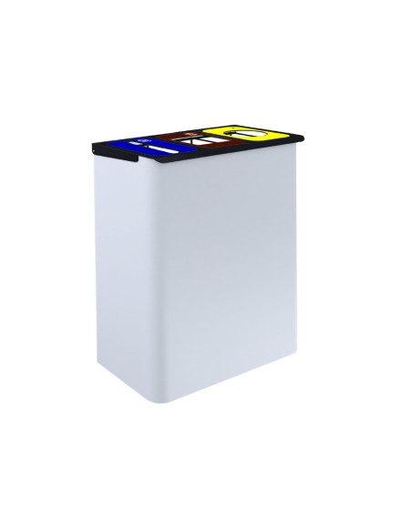 Papelera metalica sie para reciclaje con 3 departamentos 108 litros color blanco 830x500x260 mm