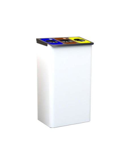 Papelera metalica sie para reciclaje con 3 departamentos 108 litros color blanco 830x500x260 mm