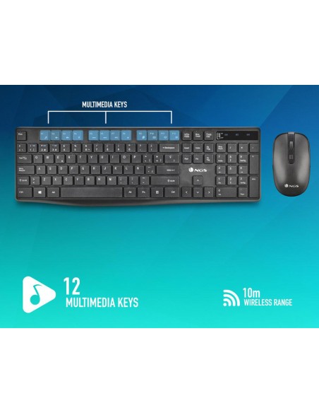 Set teclado y raton ngs hype kit inalambrico color negro