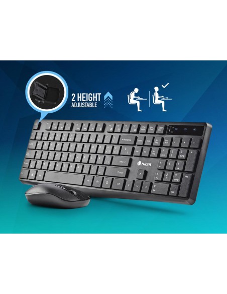 Set teclado y raton ngs hype kit inalambrico color negro