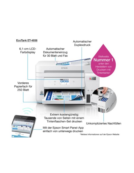 Equipo multifuncion epson ecotank et-4856 tinta 33 ppm escaner copiadora impresora fax bandeja entrada 250 hojas