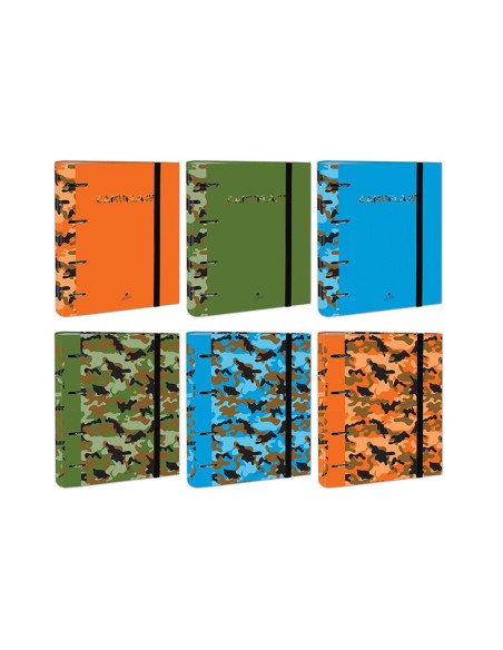 Carpeta de 4 anillas de 40 mm mixtas carton forrado folio colores surtidos camuflaje 6 diseños