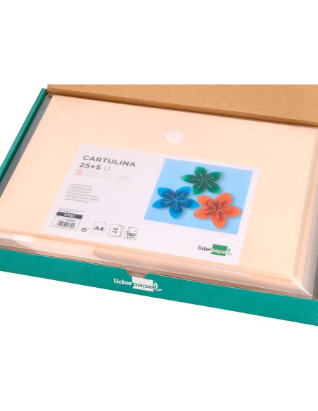 Cartulina liderpapel a4 180g/m2 crema paquete...