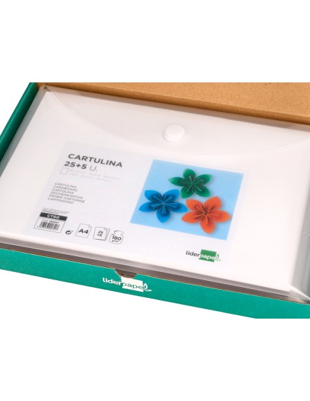 Cartulina liderpapel a4 180g/m2 blanco paquete de 25+5 hojas