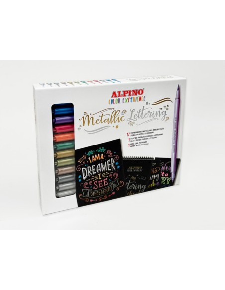 Rotulador alpino metallic lettering doble punta estuche de 12 unidades colores surtidos