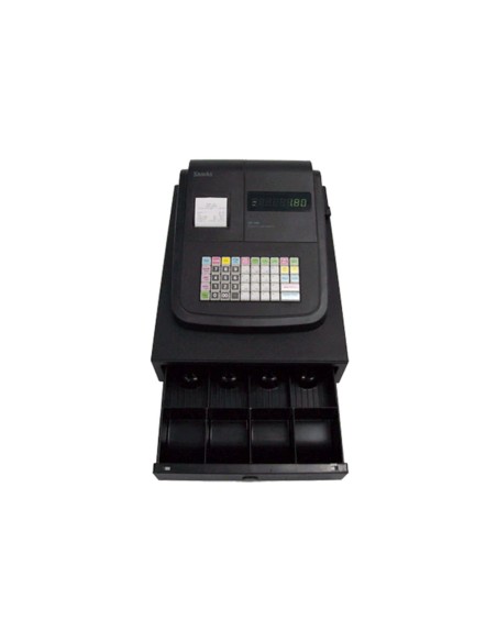 Registradora sam4s er-180u 16 departamentos 4 empleados visor led cajon pequeño color negro 330x420x210 mm