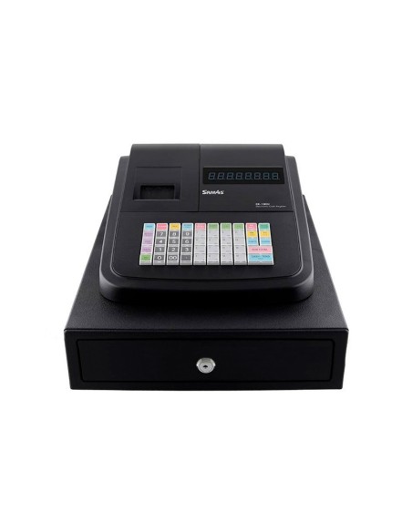 Registradora sam4s er-180u 16 departamentos 4 empleados visor led cajon pequeño color negro 330x420x210 mm