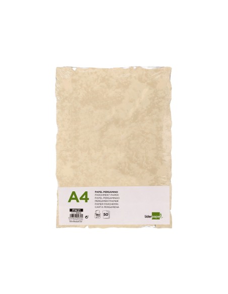 Papel pergamino liderpapel din a4 con bordes 180g/m2 color crema paquete de 50 hojas