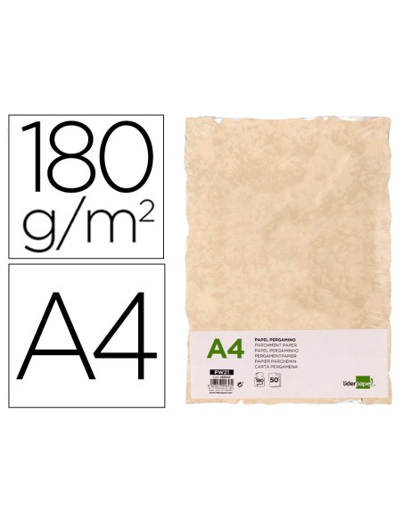 Papel pergamino liderpapel din a4 con bordes 180g/m2 color crema paquete de 50 hojas