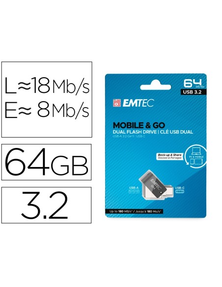 Memoria emtec usb 3.2 dual mobile & go type-c...