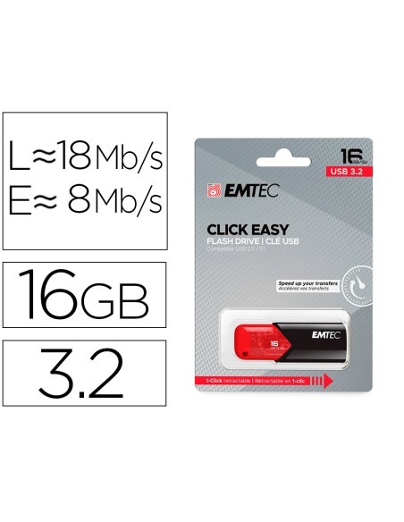 Memoria emtec usb 3.2 click easy 16 gb rojo