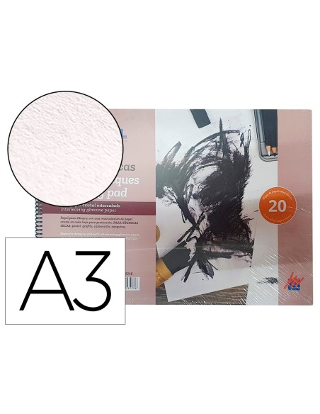 Bloc dibujo acuarela michel espiral din a3 con papel cristal intercalado 20 hojas 200 gr/m2 297x420 mm