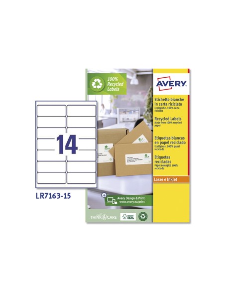 Etiqueta adhesiva avery blanca permanente reciclada 100% laser 99,1x38,1 mm caja de 210 unidades