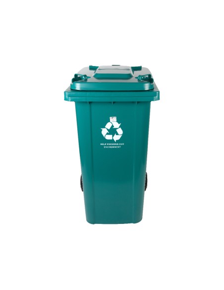 Papelera contenedor q-connect plastico con tapadera y ruedas 240 litros verde 1040x620x610 mm