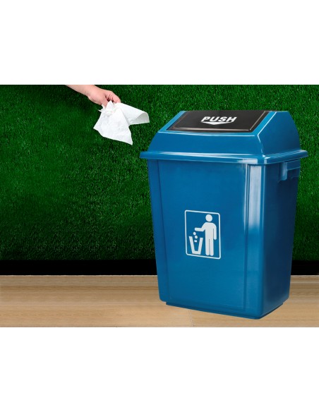 Papelera contenedor q-connect plastico con tapa de balancin 58 litros azul 470x330x760 mm