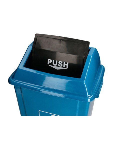 Papelera contenedor q-connect plastico con tapa de balancin 58 litros azul 470x330x760 mm
