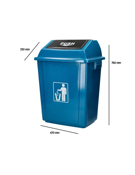 Papelera contenedor q-connect plastico con tapa de balancin 58 litros azul 470x330x760 mm