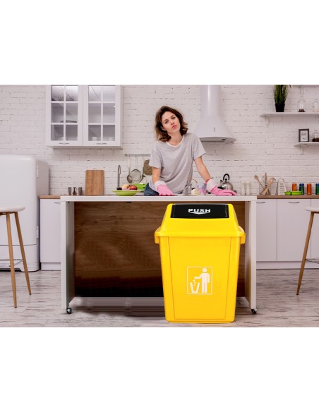 Papelera contenedor q-connect plastico con tapa de balancin 58 litros amarillo 470x330x760 mm