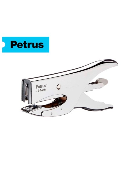 Grapadora petrus de tenaza 222 metalica cromada capacidad de grapado 40 hojas usa grapas 22/6-8 y 24/6-8